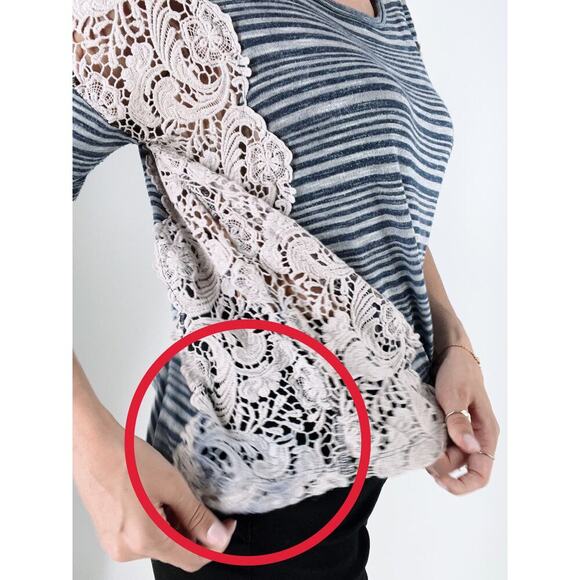 Free People We the Free Battenburg Striped Crochet Top Size Small - Picture 6 of 8